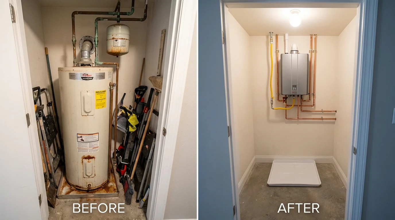 Tank water heater versus wall-mounted tankless unit comparison for Holliday, TX homeowners