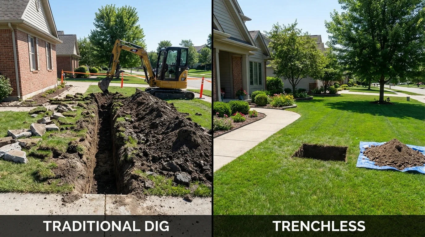 Trenchless sewer repair with minimal yard damage versus traditional excavation in Holliday, TX